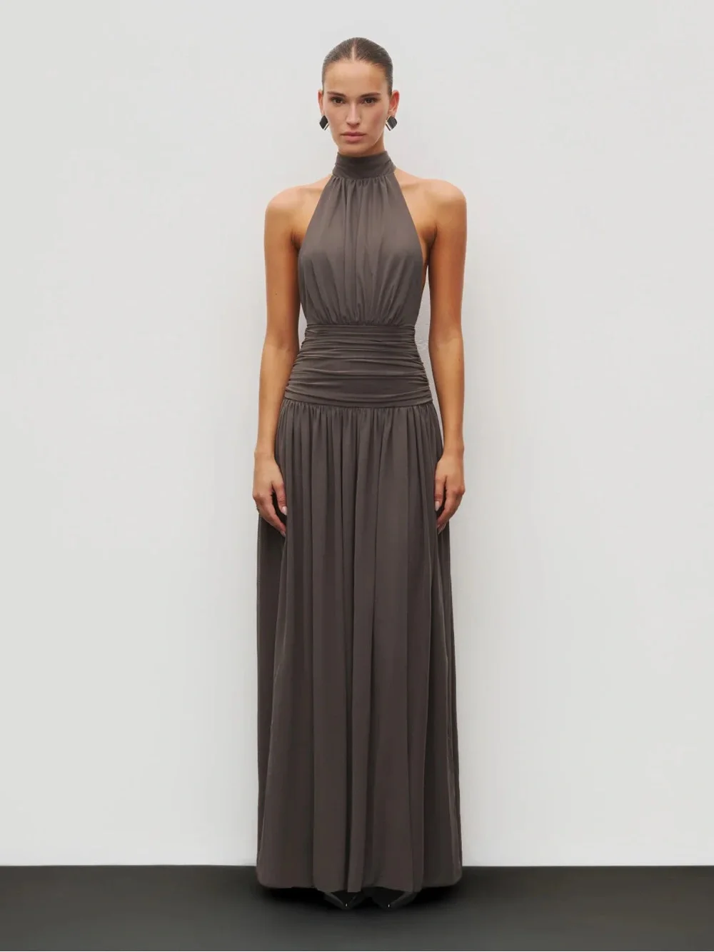 The Halter Slit Gown in Charcoal